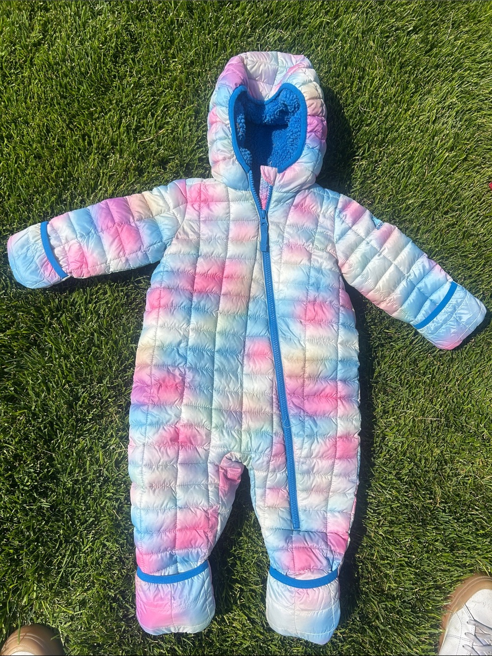 Snozu Pastel Tie-Dye Quilted Hooded One-Piece - Blue, Pink, White